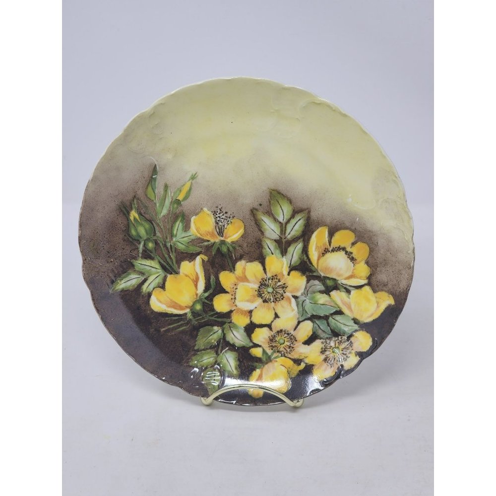 Antique RC Tilly 1903 Hand Painted Yellow Roses Porcelain Plate Art